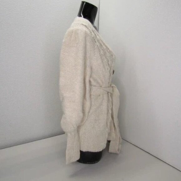 NEW TOCCIN Cardigan Vanilla Beige Size XS Short Popcorn Button Up Waist Tie - Picture 4 of 9